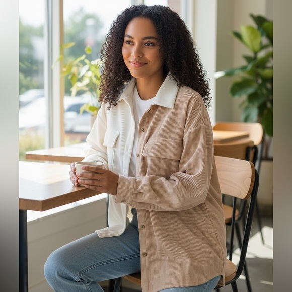 Lovely Luxe Boutique Jackets & Blazers - Two-Tone Corduroy Shacket
